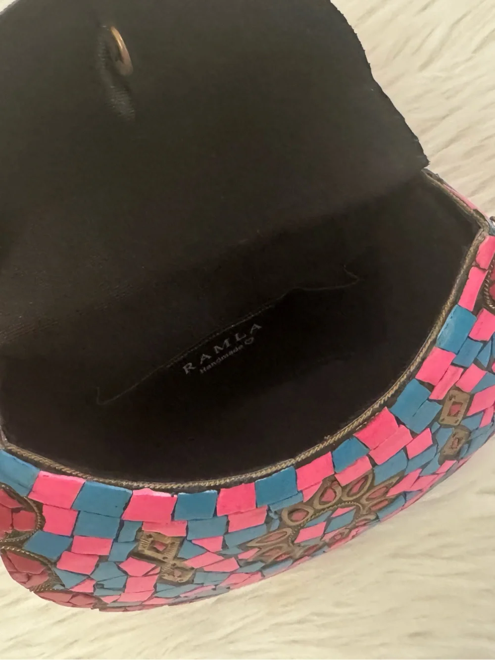 RAMLA Handcrafted Pink & Blue Mosaic Clutch Crossbody Bag